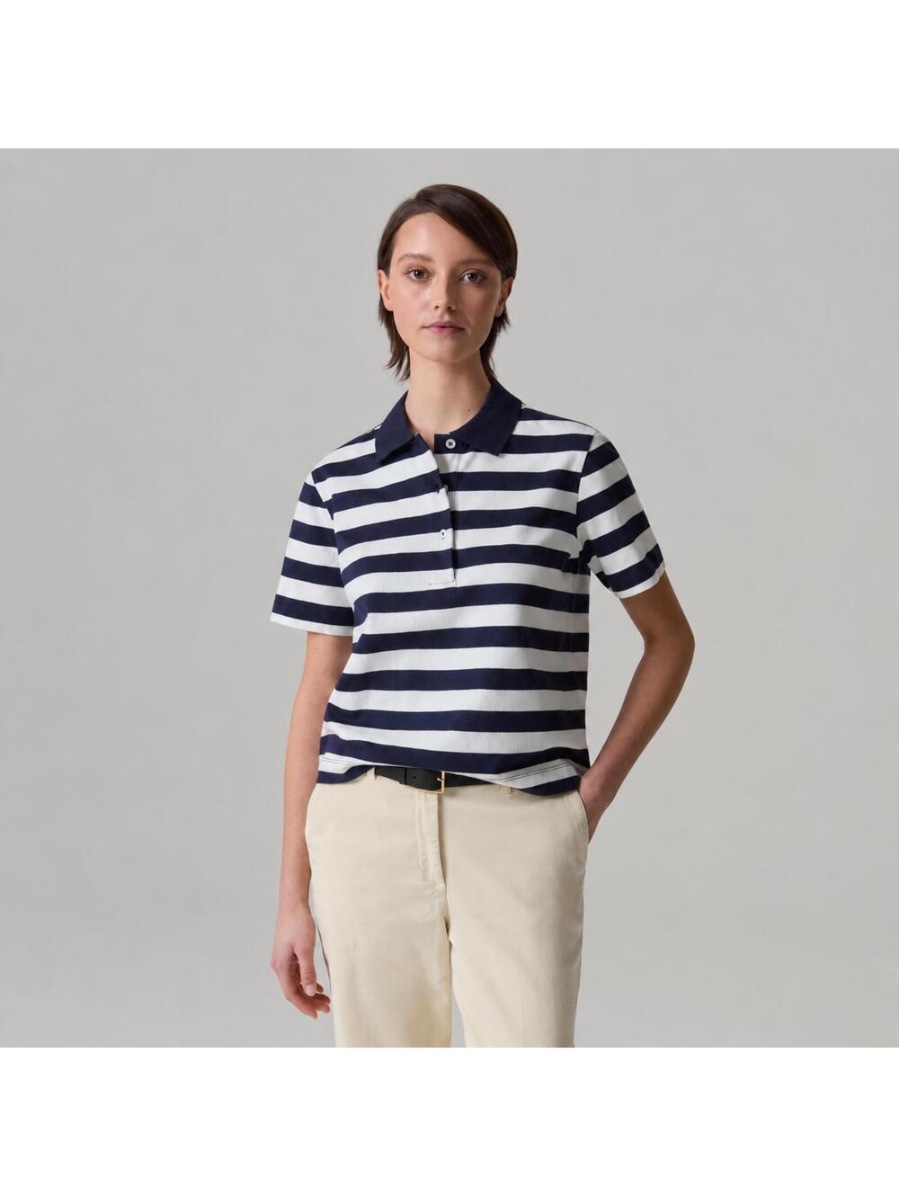 NWT Piombo White Blue Striped Polo Shirt Women's Size Large - Picture 1 of 10